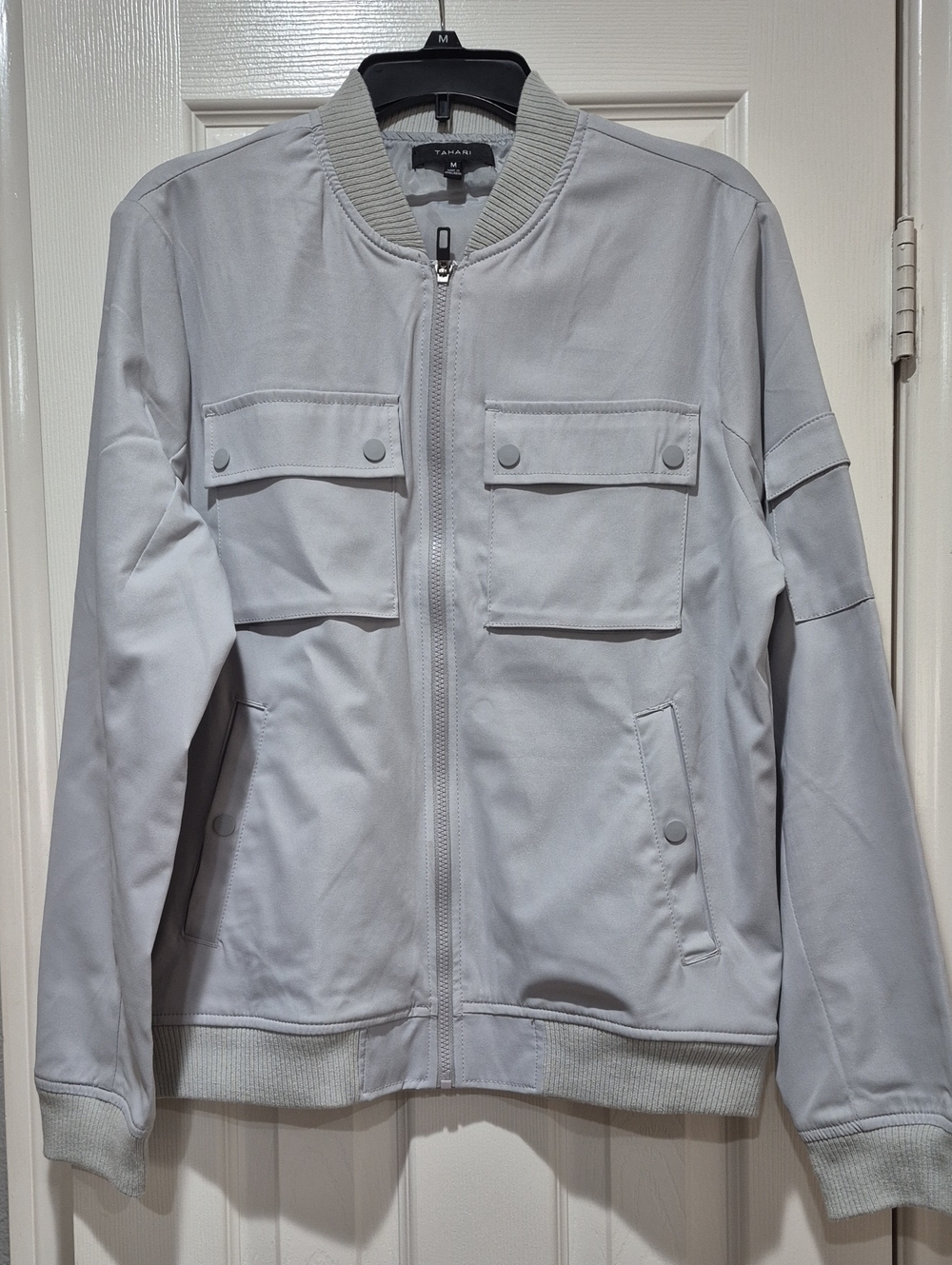 Tahari Light Gray Men's Bomber Jacket with Front Pockets Size MEDIUM